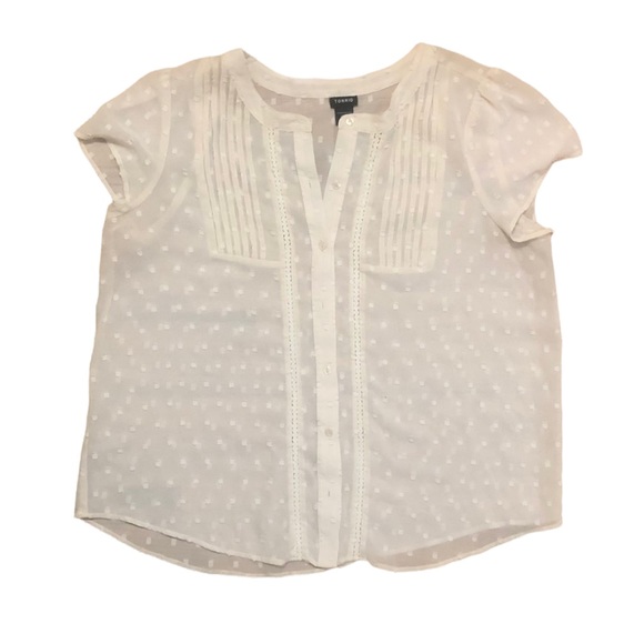 torrid Tops - Torrid solid white embroidered short sleeve sheer button down shirt, size 1